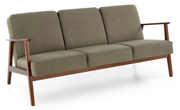 Oliwkowa tapicerowana sofa 3-osobowa w stylu vintage T0-D26