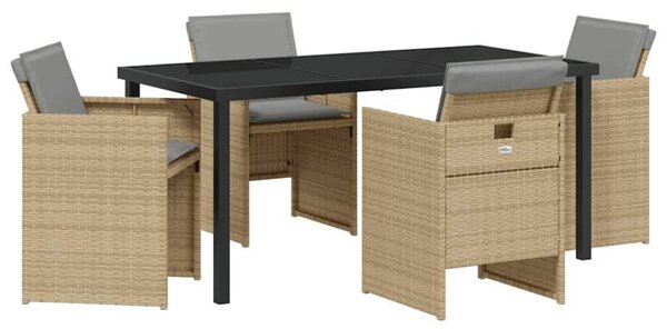 Zestaw Mebli Ogrodowych Komplet Jadalniany 5-Częściowy Beżowy Rattan Na Taras Balkon Ogród