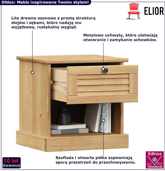 Szafka nocna z drewna sosnowego z szufladą F3-G36
