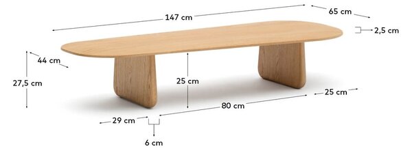 Stolik z litego drewna dębowego w naturalnym kolorze 64x146 cm Pirita – Kave Home