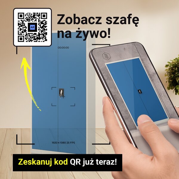 Szafa biurowa na dokumenty z 4 półkami szaro-niebieska, 900x1850x400 mm: JAN