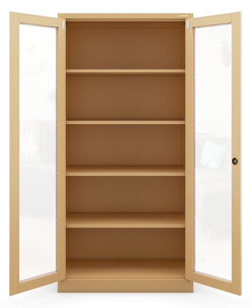 Witryna przeszklona metalowa wysoka z zamkiem beżowa, 900x1850x400 mm: AMELIA Fresh Style