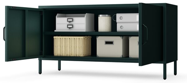 Szafka RTV metalowa na nóżkach butelkowa zieleń, 1150x595x400 mm: ROSA Modern
