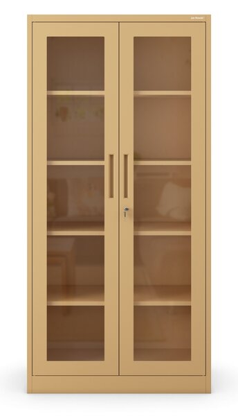 Witryna przeszklona metalowa wysoka z zamkiem beżowa, 900x1850x400 mm: AMELIA Fresh Style