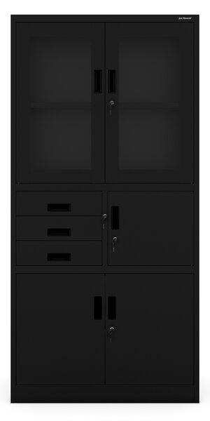 Biurowa szafa metalowa z sejfem na akta i dokumenty FILIP, 900 x 1850 x 400 mm, czarna