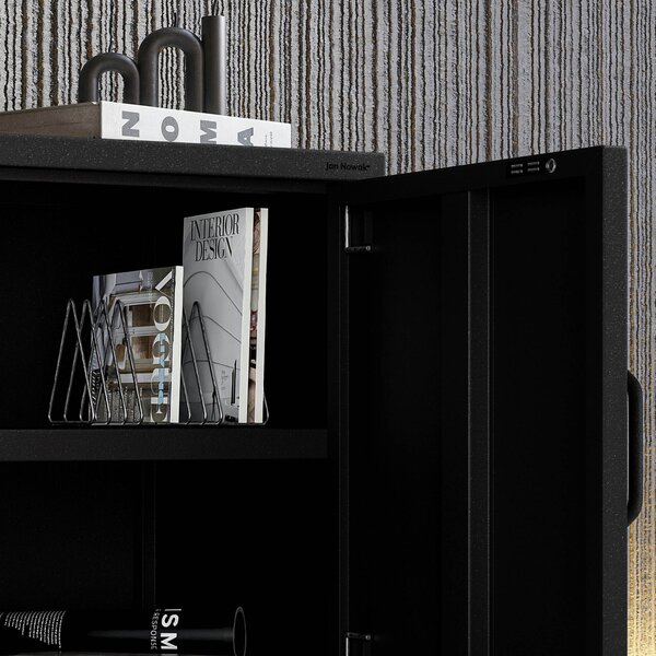 Szafka nocna metalowa na nóżkach czarna, 424x595x400 mm: MIA Modern