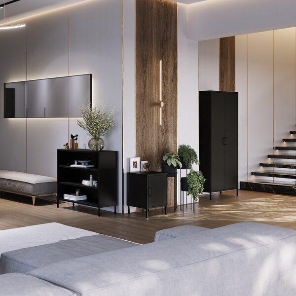 Szafka nocna metalowa na nóżkach czarna, 424x595x400 mm: MIA Modern