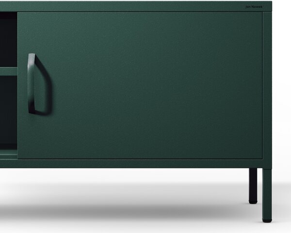 Szafka RTV metalowa szeroka XL na nóżkach butelkowa zieleń, 1700x400x500 mm: ROSARIA