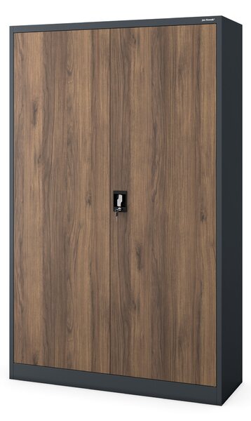 Szafa biurowa metalowa na akta, szeroka, antracyt/orzech, 1150x1850x400 mm: JAN II Eco Design