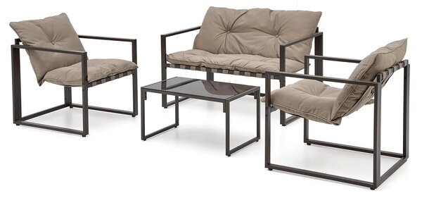 Beżowy zestaw ogrodowy sofa + 2 fotele + ława C8-W03