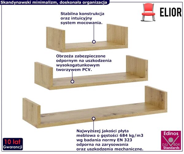 Zestaw 3 półek ściennych w kolorze dąb artisan M7-R98