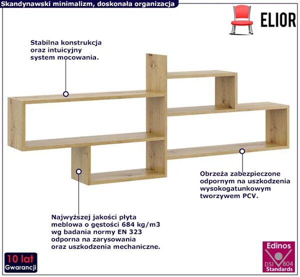 Półka wisząca w kolorze dąb artisan 45x12x4 Z6-E14