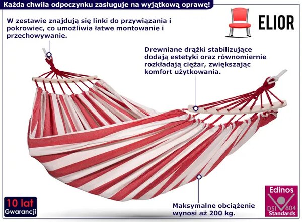 Klasyczny hamak ogrodowy w paski B5-D49