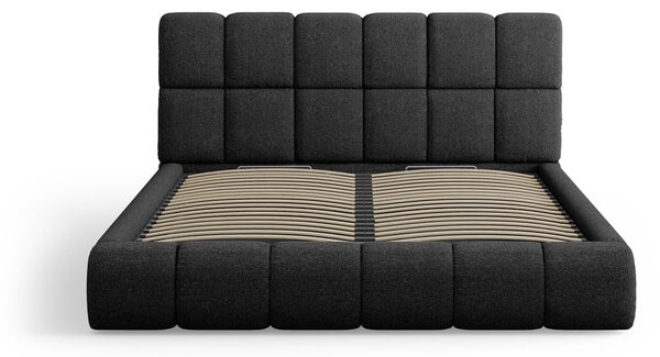 Czarne tapicerowane łóżko dwuosobowe ze schowkiem i stelażem 160x200 cm Bellis – Micadoni Home