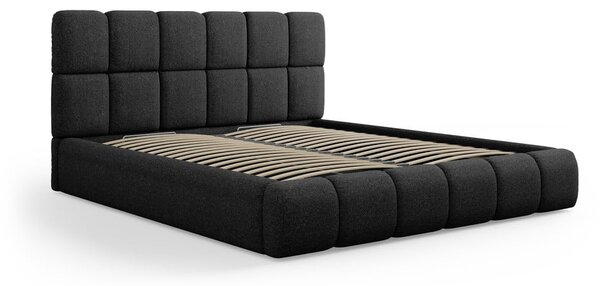 Czarne tapicerowane łóżko dwuosobowe ze schowkiem i stelażem 160x200 cm Bellis – Micadoni Home