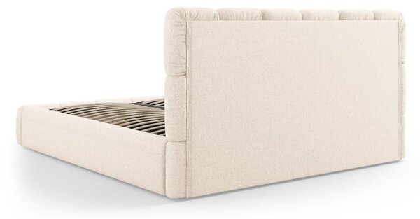 Kremowe tapicerowane łóżko dwuosobowe ze schowkiem ze stelażem 160x200 cm Bellis – Micadoni Home