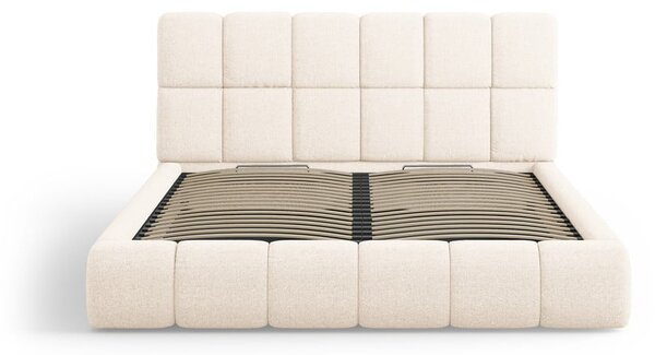 Kremowe tapicerowane łóżko dwuosobowe ze schowkiem ze stelażem 160x200 cm Bellis – Micadoni Home