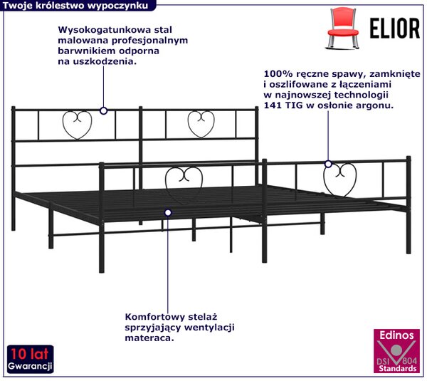 Czarne metalowe łóżko małżeńskie 200x200cm P4-R97