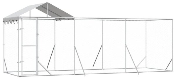 Kojec dla psa, z dachem, srebrny, 6x2x2,5 m, stal galwanizowana