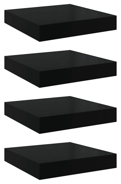 Półki ścienne 4 szt., czarne, wysoki połysk, 23x23,5x3,8 cm mdf