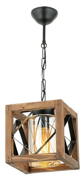 Brązowa lampa wisząca z drewnianym kloszem/z metalowym kloszem Zikzak Cam – Opviq lights
