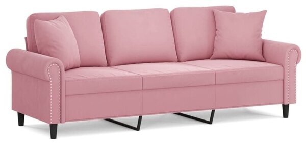Sofa 3-osobowa z poduszkami, rÃ³Å¼owa, 180 cm, aksamit