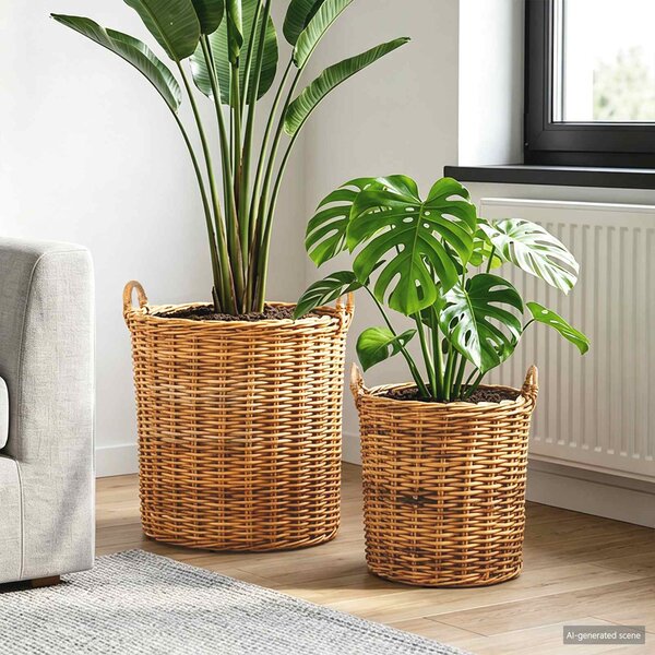 Kosz na rośliny 2 szt. Naturalny Brąz Rattan Kubu