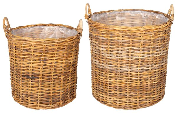 Kosz na rośliny 2 szt. Naturalny Brąz Rattan Kubu