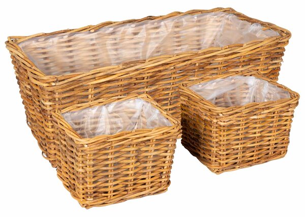 Kosz na rośliny 3 szt. Naturalny Brąz Rattan Kubu