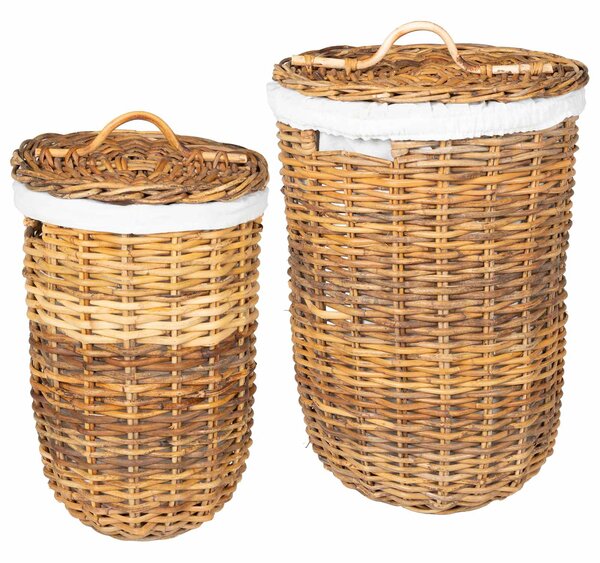 Kosz na pranie z pokrywą 2 szt. Naturalny Brąz Rattan Kubu
