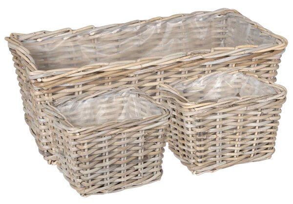 Kosz na rośliny 3 szt. Naturalna szarość Rattan Kubu