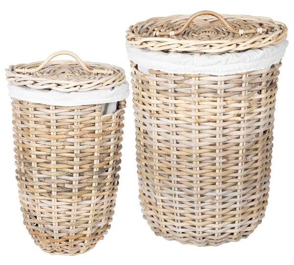 Kosz na pranie z pokrywą 2 szt. Naturalna szarość Rattan Kubu