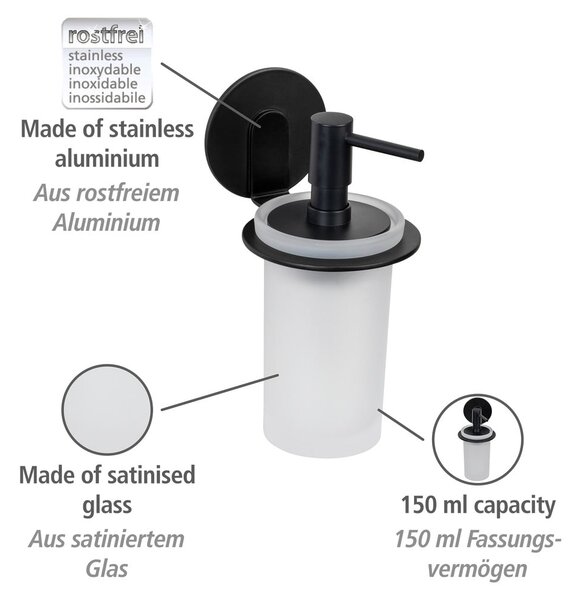Samoprzylepny szklany dozownik do mydła w kolorze matowej czerni 150 ml Bivio – Wenko