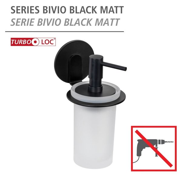 Samoprzylepny szklany dozownik do mydła w kolorze matowej czerni 150 ml Bivio – Wenko