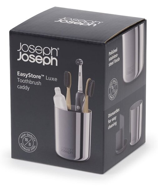 Kubek na szczoteczki do zębów ze stali nierdzewnej w kolorze srebra z połyskiem EasyStore Luxe – Joseph Joseph