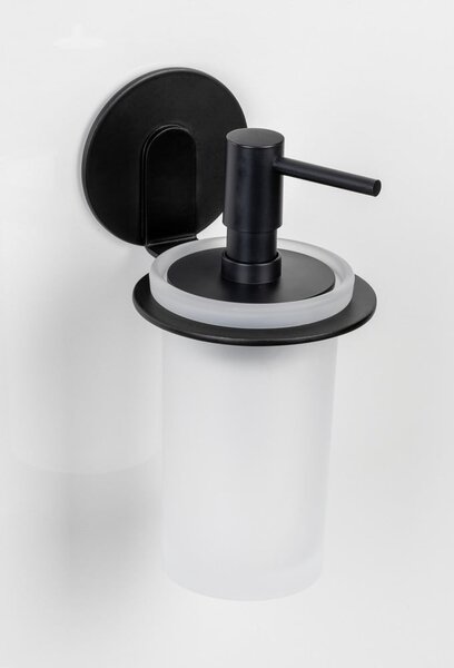 Samoprzylepny szklany dozownik do mydła w kolorze matowej czerni 150 ml Bivio – Wenko
