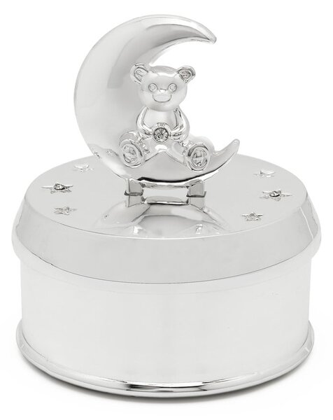 Metalowa pozytywka w kolorze srebra z połyskiem ø 7x8 cm Bear and Moon – Zilverstad
