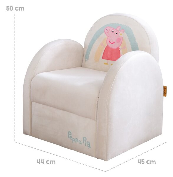 Biały aksamitny fotel dziecięcy Peppa Pig – Roba