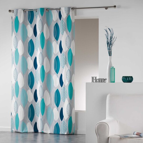 Niebieska zasłona 140x240 cm Leafy – douceur d'intérieur