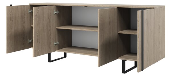 Komoda Verica 200 cm czterodrzwiowa - dąb biszkoptowy / czarne nóżki
