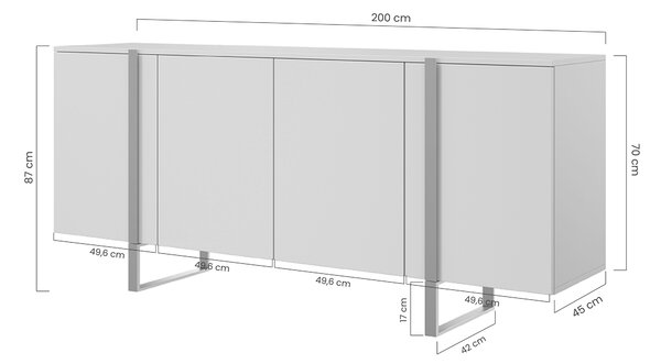 Komoda Verica 200 cm czterodrzwiowa - dąb biszkoptowy / czarne nóżki