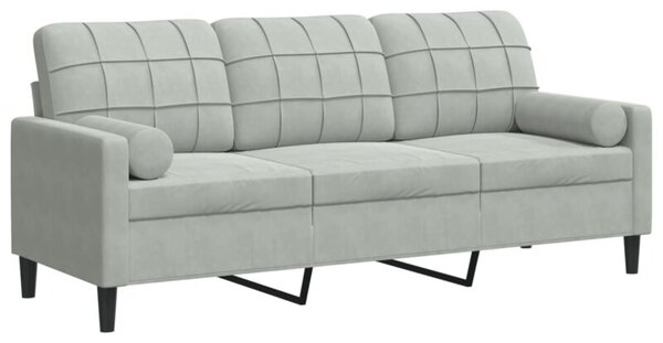 Sofa 3-osobowa z poduszkami, jasnoszara, 180 cm, aksamit