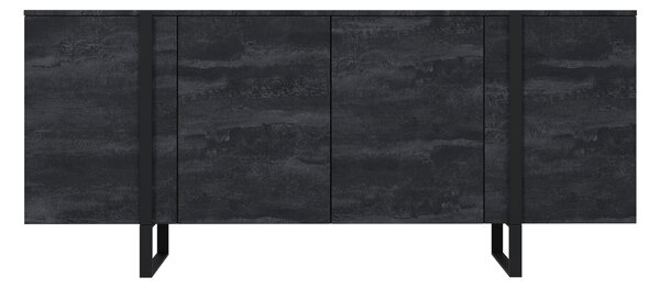 Komoda Verica 200 cm czterodrzwiowa - czarny beton / czarne nóżki