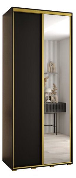 Szafa przesuwna wysoka Davos 3 110, gł. 45 cm czarny + czarny + złoty