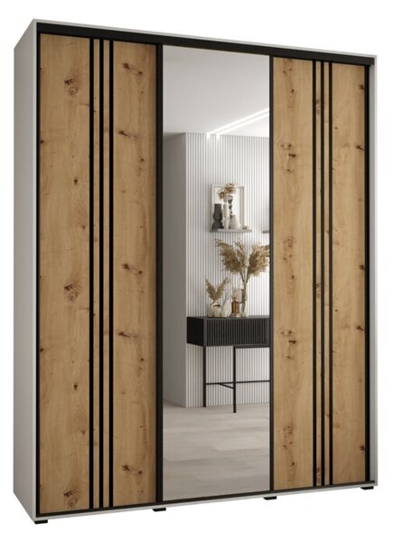 Szafa przesuwna wysoka Davos 7 200, gł. 60 cm biały + artisan + czarny