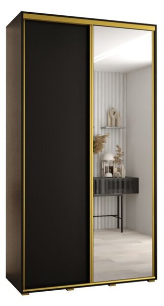 Szafa przesuwna wysoka Davos 3 130, gł. 45 cm czarny + czarny + złoty