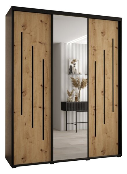 Szafa przesuwna wysoka Davos 9 200, gł. 60 cm czarny + artisan + czarny
