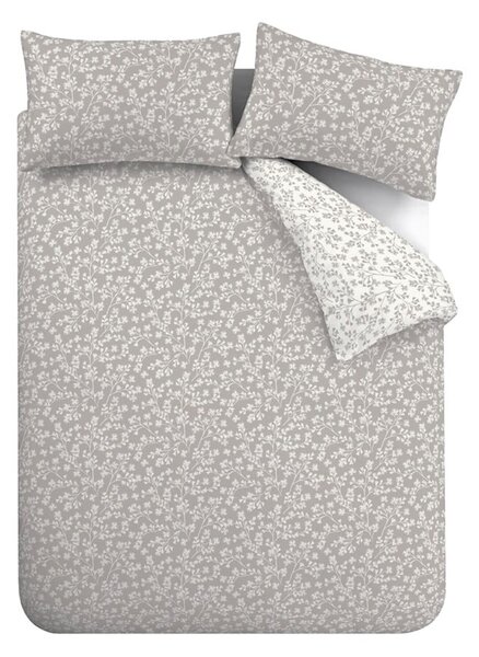 Szara flanelowa pościel dwuosobowa 230x220 cm Grace Floral Leaf – Catherine Lansfield