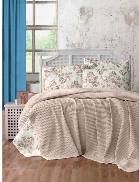 Jasnobrązowa bawełniana narzuta 220x240 cm Waffle – Mila Home