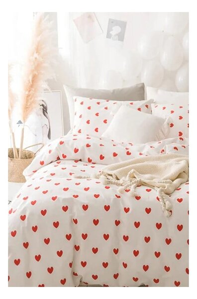 Kremowa pościel dwuosobowa z bawełny renforcé z prześcieradłem 4-częściowa 200x220 cm Mini Hearts – Mila Home